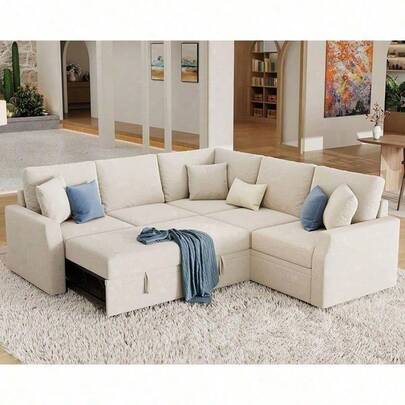 85" Sleeper Sofa Bed With Pull-Out Bed And Storage Seat – Oversized Reversible L-Shaped Sectional Couch For Living Room Or Apartment
