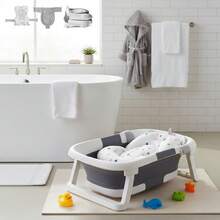 Folding Infant Baby Bath Tub, New 3-Fold Design Portable Home Bath Tub, Bath Tub Purchase Comes With Bath Net + Bath Mat For Newborn, Kids - 灰色 - 查看 10