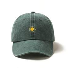 1pc Cute Embroidered Sun Baseball Cap, Washed Vintage Denim Dad Hat For Spring/Summer, Casual Sun Protection Hat Suitable For School/Vacation/Daily/Sports, Unisex Minimalist Fashion Curved Brim Cap, Women Summer Accessory,Holiday,Festival - Multicolor - View 10
