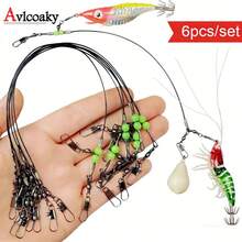 Avlcoaky 6 buc/lot 20 cm calamar pescuit lider rig cu mărgele luminoase pivotant Snap conector pentru caracatiță sepie mare apă sărată aborda - Multicolor - Vizualizare 2