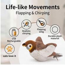 USB Rechargeable Flapping Bird Cat Toy (Non-Flying), Touch Activated Interactive Cat Exercise Toy Suitable For Cats, Small Dogs And Other Pets, Realistic Bird Design - Brown - View 4
