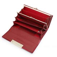 Small Purse Fashionable Patent Leather Crocodile Pattern Women's Genuine Leather Wallet, Long Multi-Functional Multi-Card Slot Clutch Bag QGQW - Màu Đỏ Sâu - Xem 8