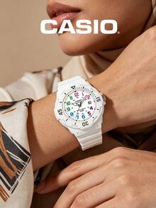 Casio 女士趣味运动手表 LRW-200H-7B，全白树脂彩虹色数字表盘圆形腕表，带日期显示，100米防水 - 缤纷多彩风格，适合上学、运动、日常佩戴，生日礼物 - 彩色數字 - 查看 3
