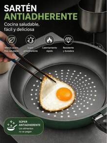 Sartén Plana Antiadherente Verde para Cocina,Sartén Multiuso sin Tapa para Mariscos, Huevos y Panqueques,Cacerola Ligera de Calentamiento Uniforme para Uso Diario en el Hogar - 24CM Verde - Ver 10