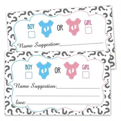 25/50 Piezas Tarjetas de Votación para Fiesta de Revelación de Género con Signos de Interrogación, Patrón de Ropa de Bebé - Niño o Niña, Tarjetas de Votación para Revelación de Género, Tarjetas de Juego para Baby Shower, Suministros para Fiesta de Revelación de Género