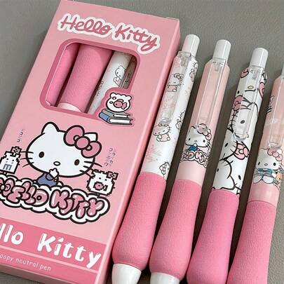  [Bộ sưu tập bán chạy nhất SANRIO] 4 bút bi gel màu hồng và trắng dễ thương - Có hình minh họa nhân vật, ngòi cỡ trung bình 0.5mm, thích hợp cho văn phòng phẩm và trường học, quà tặng lý tưởng cho học sinh, đồ dùng học tập thiết yếu | Thiết kế vui nhộn | Nhựa bền
