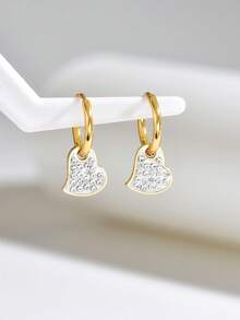 1 Đôi bông tai mặt dây chuyền hình trái tim đính đá bằng thép không gỉ kiểu retro, phù hợp để đeo hàng ngày cho nữ. - nhiều màu - Xem 5