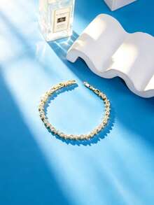1 chiếc vòng tay bằng đồng mạ vàng đính đá Zirconia hình ngôi sao, trang sức tối giản, thanh lịch, cá tính, dành cho cả nam và nữ. - Vàng - Xem 1