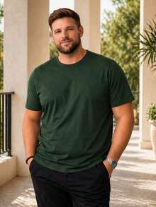 Men's Basic Plain Short-Sleeve T-Shirt Plus Size Summer Loose None Christmas Halloween - Dark Green - View 1