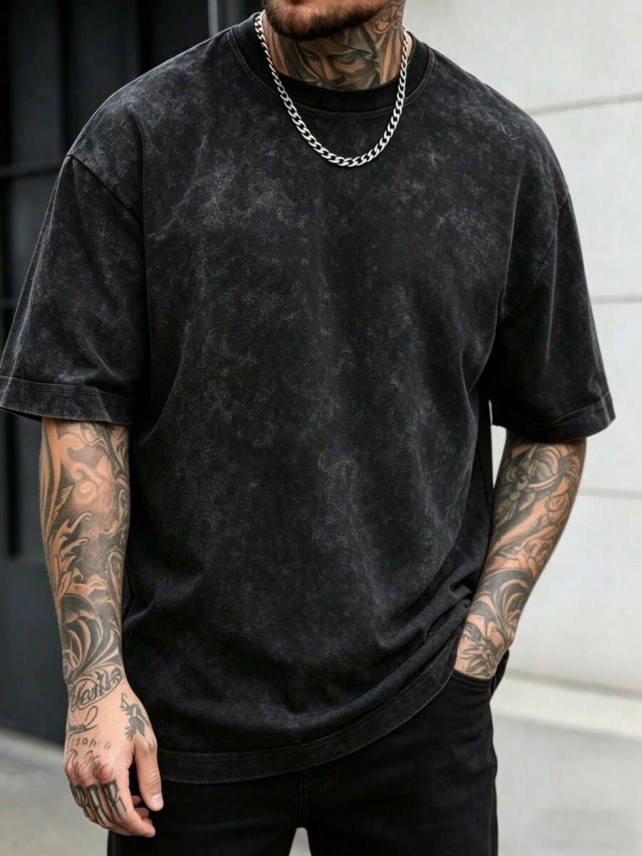 Men's Casual Solid Color Crew Neck Short Sleeve T-Shirt Sports - Black - View 1
