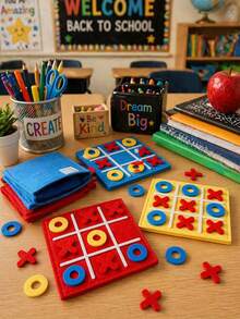 10sets/5sets Colorful Felt Tic Tac Toe Party Toys, Suitable For Back To School Party Gifts, Fun Board Game, Classroom Activity Props, Ideal For School Opening Season, Birthday Party, Gift Bags And Various Holiday Events And Parties, Best Gift Choice For Students, Random Colors - Multicolor - View 5