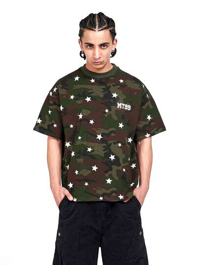  Áo thun MT99 Star Embellished Camo tay ngắn phong cách vintage thể thao mùa hè