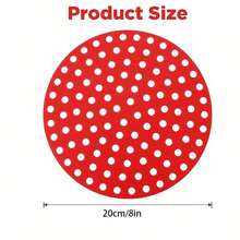 1 tấm lót silicon tròn dùng cho nồi chiên không dầu, có màu đỏ và đen. Tấm silicon tái sử dụng 8 inch, chống dính và chịu nhiệt, phụ kiện thiết yếu cho nồi chiên không dầu. - Xem 4