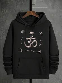 Pattern Printed Hooded Sweatshirt - Fashionable Casual Men's Sweatshirt, Comfortable Fit, Versatile Design, 280g - Black - View 3