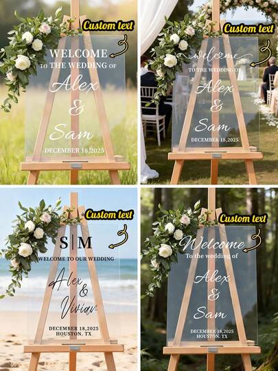 Personalized Acrylic Wedding Welcome Sign, Custom Clear Wedding Sign With Names & Date, Elegant Acrylic Reception Sign, Bridal Entrance Decor, Customizable Transparent Welcome Board For Ceremony, Floral Wedding Decoration, Modern Minimalist Wedding Signage, Engagement Party Sign, Anniversary Event Decor, Custom Text Welcome Poster For Bride And Groom, Durable Clear Acrylic Display For Outdoor & Indoor Weddings, Unique Personalized Wedding Entrance Board