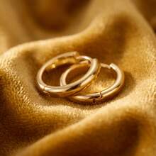 18K Gold Plated Stainless Steel Earrings | 9mm, Low Allergy Lassic Thick Gold Hoop Earrings Hypoallergenic Stainless Steel Ear Jewelry, Anti-Wear, Anti-Fading, Classic Minimalist Design, Unisex Jewelry Suitable For Daily, Holiday, Vacation, Party - XS - View 6
