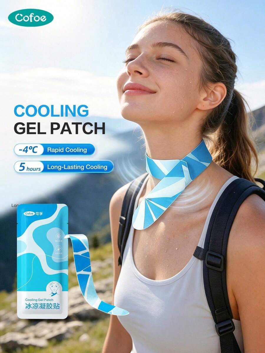Remendo de Gel de Resfriamento Instantâneo de Verão Cofoe - Bolsa de Gelo de Gel, Remendo de Gel de Resfriamento Físico, Remendo de Resfriamento Portátil e Macio Aplicável à Testa, Pescoço e Corpo, Pescoço, Braços, Pernas e Costas. Alívio do Calor ao Ar Livre, Trabalho e Direção de Longa Distância, Frescor Duradouro, Uso Diário - 500 mm x 36 mm - 1 peça/saco - Visão 1
