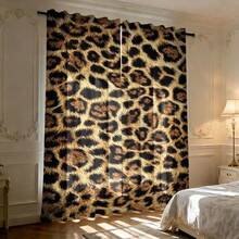 2pcs Vintage Leopard Print Curtains, Personalized Bedroom Living Room Decor Curtains, Machine Washable, Rod Pocket Hanging (Rod Not Included), Suitable For Bedroom, Living Room, Kitchen All-Season Decoration - Multicolor - View 7