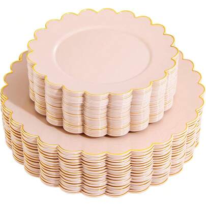 60 Pcs Pink Plastic Plates With Gold Pink Plates Disposable Plate Includes 30 Dinner 10.25" And 30 Dessert Plate 7.5" For Baby Shower,Weddings,Parties,Birthday,Mothers Day