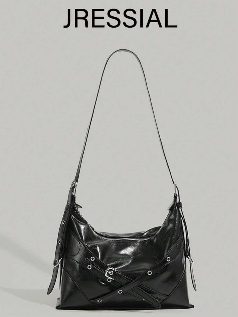 JRESSIAL Y2K Motorcycle Paint Punk Style Shoulder Bag, Large Capacity Suitable For Commuting Crossbody Bag - Black - View 1