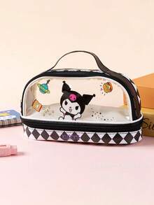SANRIO 双层透明铅笔盒 - 大容量可爱卡通手柄文具包，适合学生 - 透明款 - 查看 9