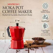 Ấm pha cà phê Moka kiểu 3 tách, Ấm Moka dùng được trên bếp ga, bếp điện, Ấm pha cà phê kiểu Ý cổ điển, Ấm pha espresso trên bếp, Ấm cắm trại pha được 3 tách espresso 5 oz - Cốc 4.4 oz - Nhiều màu - Xem 4