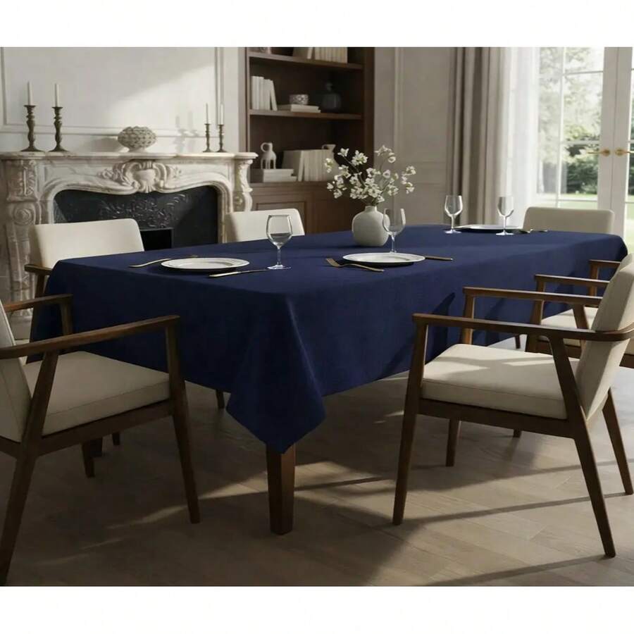 Rustic Dining Tablecloth 200x140cm, Synthetic Linen Fabric - Blue - View 1
