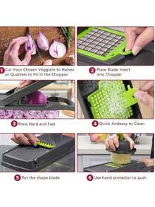 1Vegetable Onion Chopper, Multifunctional Cutting Machine, Ingredient Processing Tool, Onion Chopper With Drain Basket, Carrot Garlic Chopper With Container, Kitchen Tools, Kitchen Accessories, Suitable For Home/Restaurant To Quickl - White - View 5