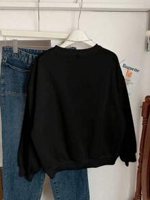 Sudadera estampada para mujer, sudadera tipo jersey para mujer, diseño de estampado creativo, cómoda y cálida, informal y versátil, envío local, ¡entrega rápida! - Negro - Ver 2