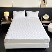 1pc Soft & Comfortable Protective Cover, Solid Color Bedsheet For Bedroom & Guest Room, Ultrasonic Embossed Waterproof Mattress Pad, Thick Full Coverage, Machine Washable, Holiday Gift - White - View 11
