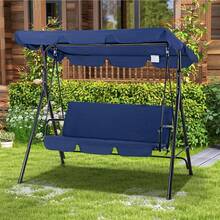 YODOLLA Outdoor Patio Swing Chair, 3 Seater Canopy Swing With Removable Cushion And Weather Resistant Powder Coated Steel Frame - Navy Blue - View 8