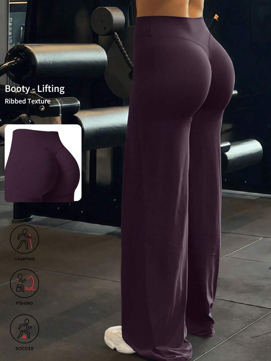 1 Pair Women's Solid Color Loose Yoga Wide Leg Pants, Comfortable Fitted Versatile, Suitable For Running, Fitness And Yoga Spring Sports