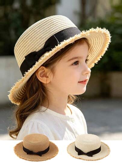 1pc Unisex Kids/Toddlers/Infants Wide Brim Butterfly Decor Versatile Sun Protection Flat Top Hat, Children Summer Sunscreen Cap