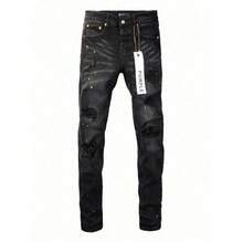 2026 New Hot  Purple American Style Men Jeans High Street  Slim Fit Stretch Black Ripped Skinny Pants Fashionable - 黑色 - 查看 2