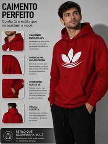 Men's Kangaroo Hoodie With Pocket, Hood, And Drawstring, Soft Fleece Lined, Printed, Unisex, Basic, Comfortable Winter Sweatshirt - 紅色 - 查看 8