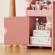AYYDS Tocador 2 en 1, tocador infantil de princesa con taburete, armario de almacenamiento, tocador de madera para niñas, blanco, rosa - Rosa - Ver 3