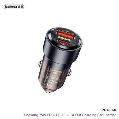 REMAX RCC360 步行系列 30W PD+QC 快充车载充电器 1USB-C+1USB-A 双接口 赛博朋克风格快速充电适配器 通用高速快充 兼容 iPhone、iPad 等所有智能手机 车载充电配件