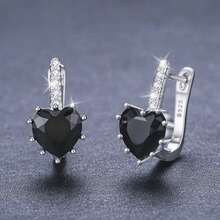 Bông tai bạc 925, bông tai hình trái tim đính đá Cubic Zirconia thời trang, bông tai dạng vòng không gây dị ứng, thích hợp đeo hàng ngày, quà tặng sinh nhật. - Bạc - Xem 1