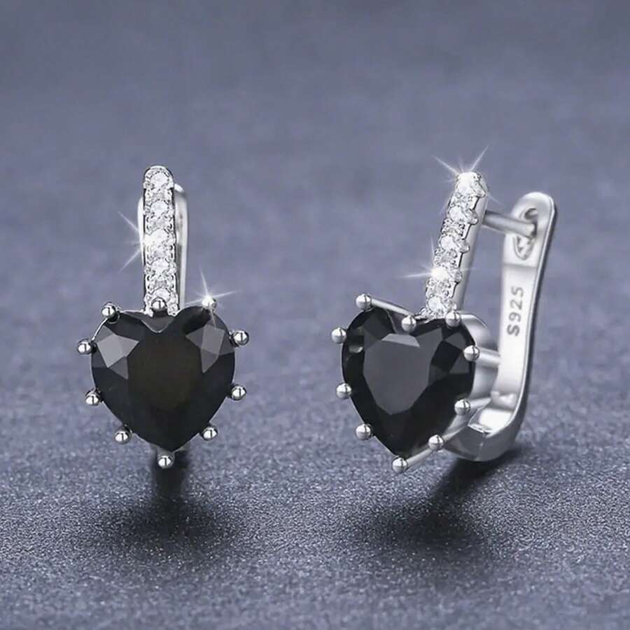 Bông tai bạc 925, bông tai hình trái tim đính đá Cubic Zirconia thời trang, bông tai dạng vòng không gây dị ứng, thích hợp đeo hàng ngày, quà tặng sinh nhật. - Bạc - Xem 1