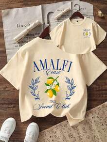 Tween Jungen T-Shirt mit Zitronen-Muster im Amalfi-Küsten-Stil, aus weichem und bequemem Material, geeignet für Tween Jungen Outdoor-Sport, Alltagstragen, Streetwear, Campuswear, modischer Casual-Top für Tween Jungen im Frühling und Sommer - Aprikosenfarben - Übersicht 5