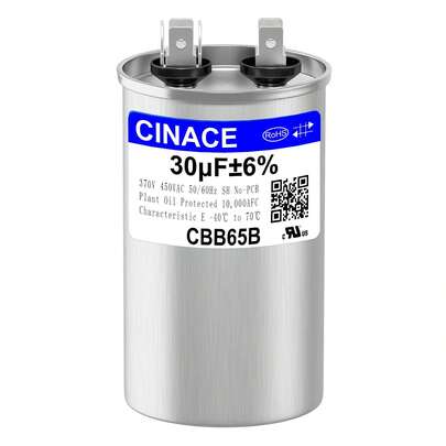 CINACE 30μF 30MFD±6% CBB65 Run Circular Or Start Capacitor For Air Conditioner, AC Motor Run, Fan Start, Condenser Straight Cool, Heat Pump, Condenser Unit, HVAC, Ice Maker 370/450VAC 50/60Hz