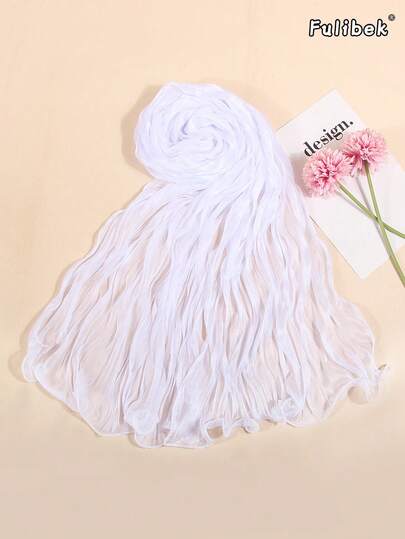 1pc Women's Lightweight Cotton Linen Solid Color Ruffle Edge Crinkle Scarf, Fashionable Casual Suitable For Daily Matching, Beach, Travel, Sun Protection, All Seasons