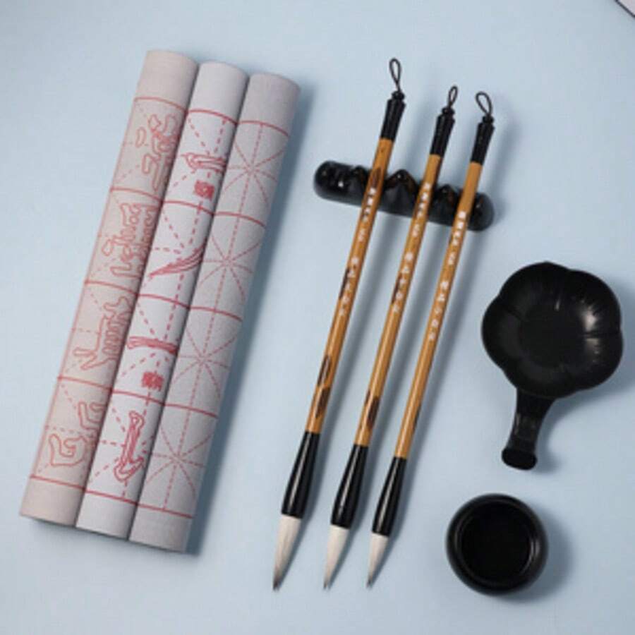 9pcs Large, Medium And Small Calligraphy Brush Set, Chinese Painting And Calligraphy Supplies, Suitable For Writing, Drawing, Coloring With Water Color, Suitable For Regular Script, Cursive Script And Grass Script - A - View 1