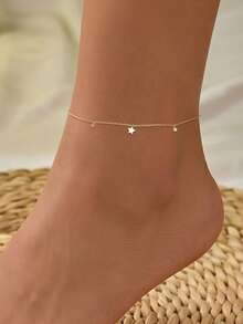SereneSpark 1pc 18K Gold Plated 925 Silver Star CZ Dainty Anklet Hypoallergenic Minimal Jewelry Gift For Beach Daily Wear - Gold - View 4