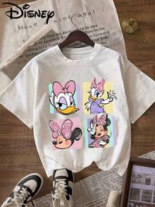 Disney Women's T-Shirt Daisy And Minnie" Print T-Shirt, Round Neck Pullover Women's Casual Sports Short Sleeve Top - 白色 - 查看 6