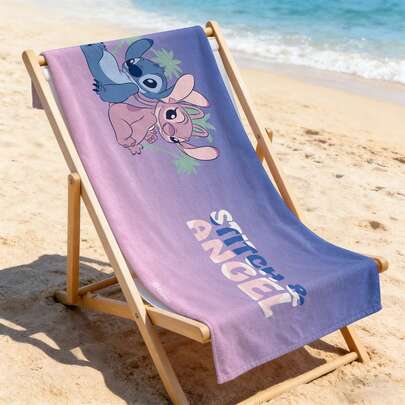 Miniso Khăn tắm biển Disney Lilo & Stitch - Khăn tắm biển in họa tiết ombre hồng tím Stitch & Angel, thích hợp cho hồ bơi và bãi biển.