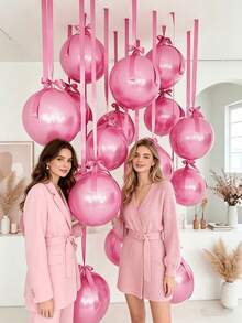 10 piezas de globos rosas de 18 pulgadas 4D con cintas de poliéster rosas y papel de embalaje. Portátil, adecuado para decoración interior, decoración de fiestas, decoración de bodas y reuniones familiares. - Rosa - Ver 11