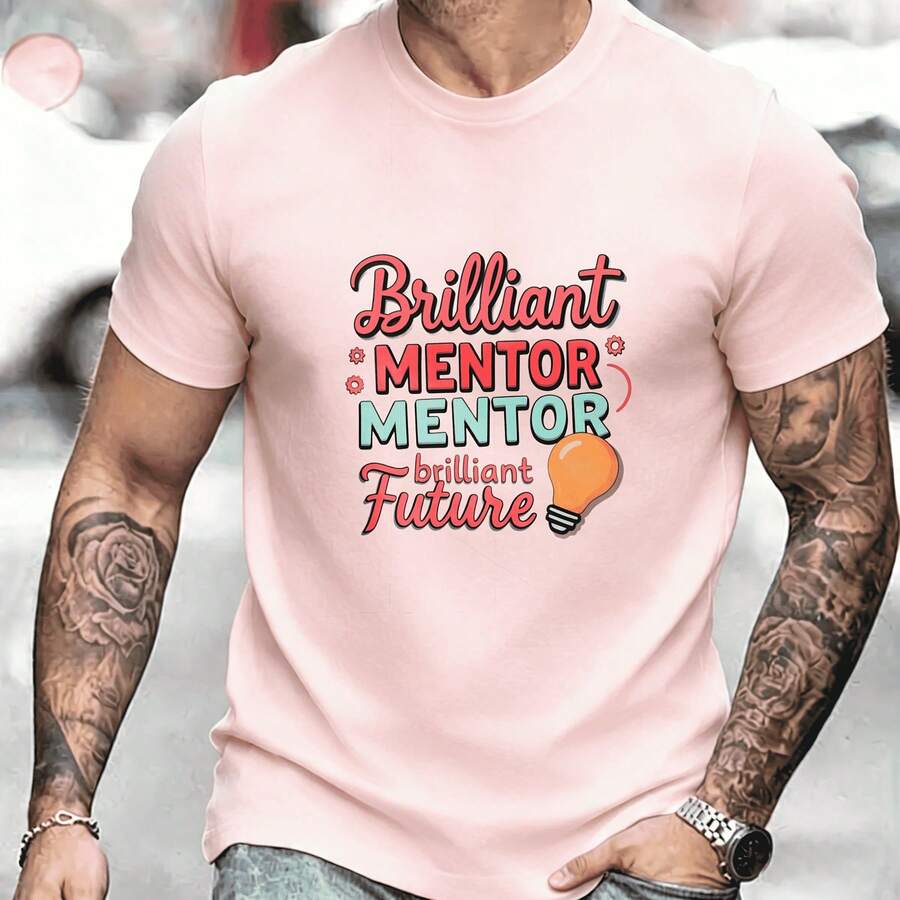 1 Piece Men's T-Shirt With Microphone Design And Lettering, Urban Style For Musicians And Events. Available In Various Colors. - Pink - View 1