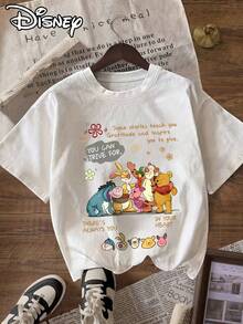 Disney Women's T-Shirt  Stitch Licensed - Cute Stitch Big Face Print Loose Casual Versatile Round Neck T-Shirt,  Stretchy Casual Short Sleeve Top, Fashionable Short Sleeve Round Neck T-Shirt For Women Official Winnie-The-Pooh & Piglet Tigger Short Sleeve T-Shirt - Casual Round Neck Tee With Pooh, Piglet & Tigger Print For Spring Summer Outfits, Playdates & Casual Attire (Non-) - 白色 - 查看 6
