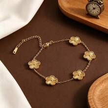 1 chiếc vòng tay hình cỏ ba lá dành cho nữ, mạ vàng 18K, làm từ thép không gỉ, dây chuyền vàng hình cỏ ba lá may mắn, quà tặng trang sức cho nữ. - Cỏ năm lá - Xem 7